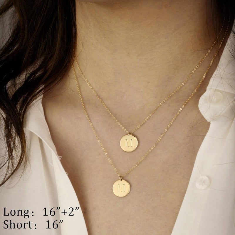 IEFWELL Valentines Gifts - Initial Necklaces for Women Girls, 14K Gold-Plated Silver Double Side Engraved Hammered Coin Necklaces, Layered Necklace Jewelry Pendant for Teen Girls - Image 4